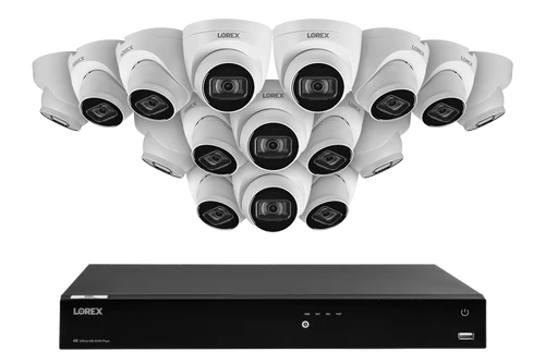 Lorex Fusion 4K (16 Camera Capable) 4TB Wired NVR System with IP Dome Cameras featuring Listen-In Audio