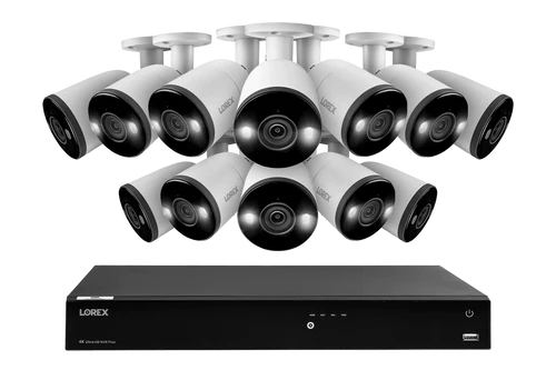 Lorex Fusion 4K (16 Camera Capable) 4TB Wired NVR System with Bullet Cameras Featuring Smart Deterrence and Two-Way Talk