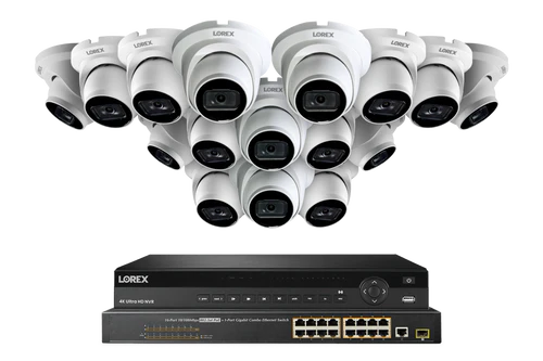 Lorex 4K 32-Camera Capable 8TB Wired NVR System with IP Dome Cameras featuring Listen-In Audio